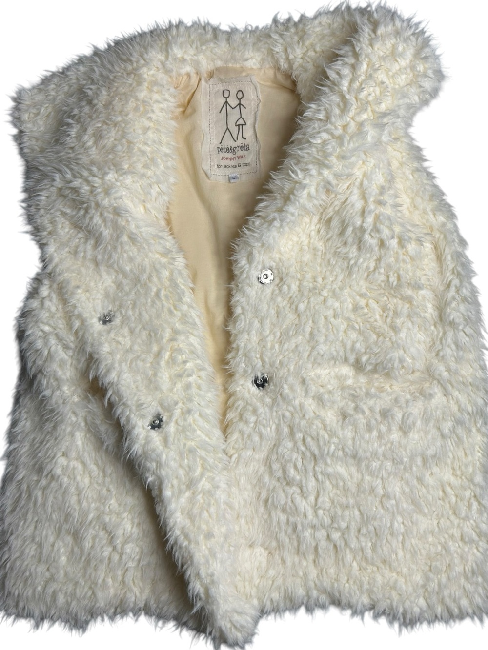 Johnny Was Pete & Greta Sherpa Faux Fur Vest Ivory Cream Snap Front Womens L - Picture 6 of 10